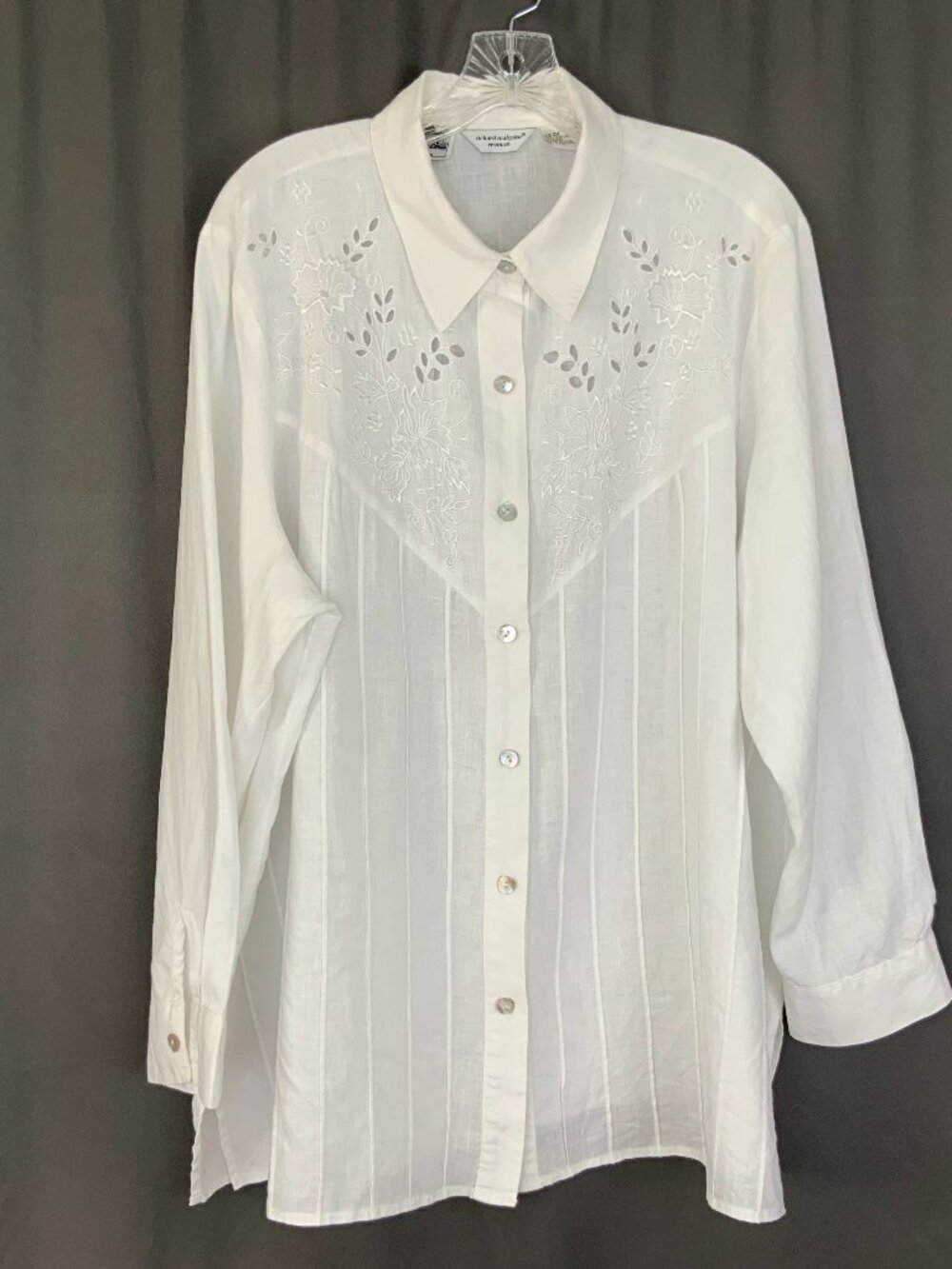 Richard Malcom White Irish Linen Cut-off Embroidered Button-up Shirt Sz 2X